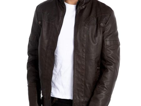 WULFUL Men s Vintage Stand Collar Leather Jacket Fashion