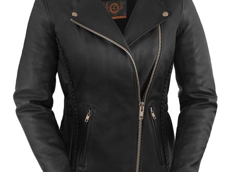 Womens Premium Braided Motorcycle Leather Jacket on Sale