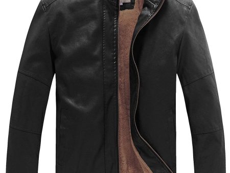 WenVen Men s Winter Stand Collar Moto Bomber Faux Leather Jackets Fashion