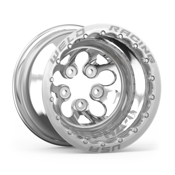 Weld Alpha-1 15x12   5x4.75 BP   3in. BS Polished Wheel - Polished Double Beadlock MT For Sale