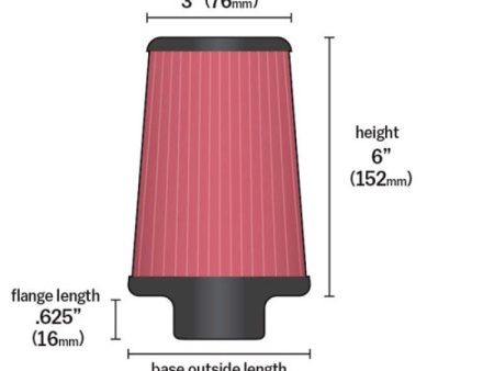 K&N Universal Clamp-On Air Filter 2-7 16in Flange 4-1 2x3-3 4in Base 3x2in Top 6in Height Sale