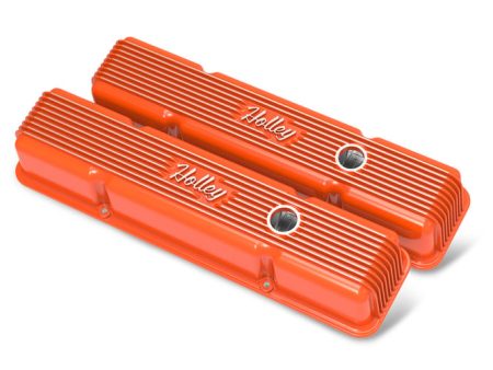 Vintage Series Finned Valve Covers, with Emissions, SBC - Factory Orange Machined Finish 241-239 For Cheap