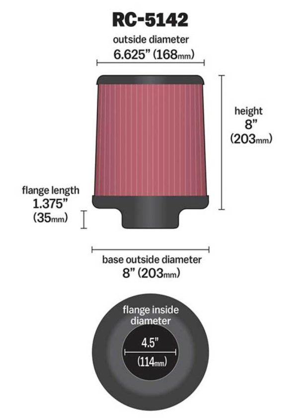 K&N Universal Clamp-On Air Filter inch FLG 4.5inch Base 4 inch Top 4-1 2in FLG 8in Base Online